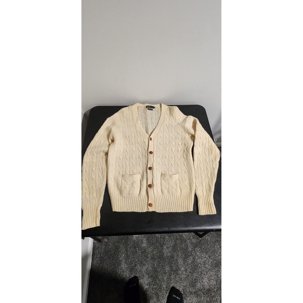 Vintage Polo Ralph Lauren 100% Wool Cable Knit Cardigan Sweater XL‎ Cream